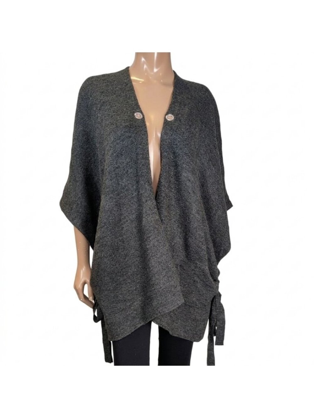 Michael Kors Charcoal Gray Knit Poncho Lace Up Grommet Cape Sweater Womens O/S